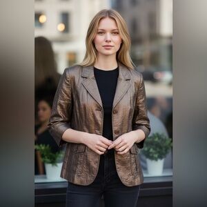 VINTAGE - TanJay Petites - Brown Metallic Long Sleeve Business Jacket - Size 8P